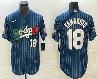 Men%27s Los Angeles Dodgers #18 Yoshinobu Yamamoto Number Navy Blue Pinstripe Mexico 2020 World Series Cool Base Nike Jersey->los angeles dodgers->MLB Jersey